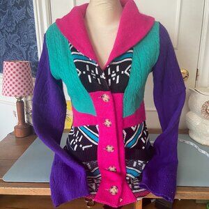 Preloved Cardigan; Reclaimed wool patchwork boho eco - Medium/Large